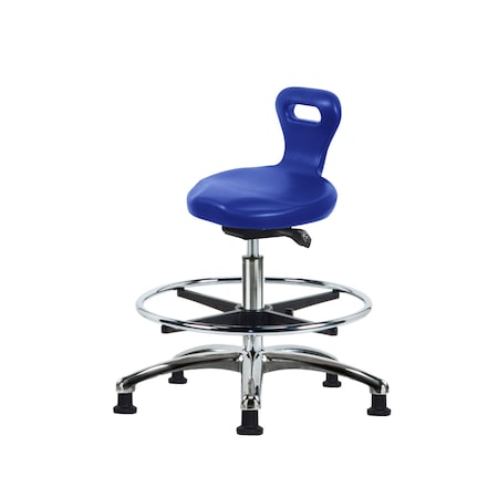 Blue Ridge Ergonomics Poly Serpent Sit-Stand Stool Chrome-Medium Bench Ht with Chrome Foot Ring&Stat Glides in Blue Poly PSPMBSO-CR-CF-RG-BLU