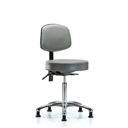 Blue Ridge Ergonomics Vinyl Stool, Back, Chrome, Med Bench, Tilt, Glides, Sterling BR-VMBST-CR-T1-NF-RG-8840