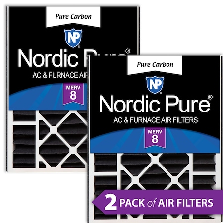 Nordic Pure 20x25x5 Pure Carbon Pleated Air Filter, High Capacity, MERV 8, 2 PK 20x25x5ABPCP-2