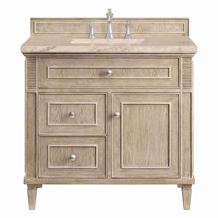 James Martin Vanities Lorelai 36" Single Vanity, Whitewashed Oak, w/ 3 CM Tajnar Eclos Top 424-V36-WWO-3TJR