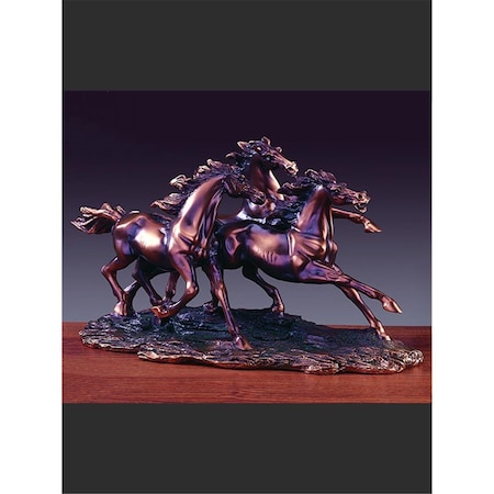 Dwellingdesigns 14 in. Three Running Horses Statue - Bronze DW2619806