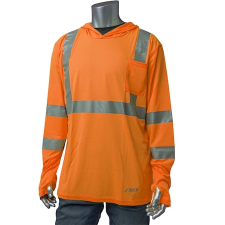 Pip ANSI Type R Class 3 Quick Dry Hooded Long Sleeve T-Shirt 313-1323-OR/3X