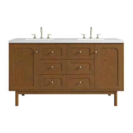 James Martin Vanities Laurent 60" Double Vanity, Honey Oak w/ 3 CM White Zeus Silestone Top 545-V60D-HNO-3WZ