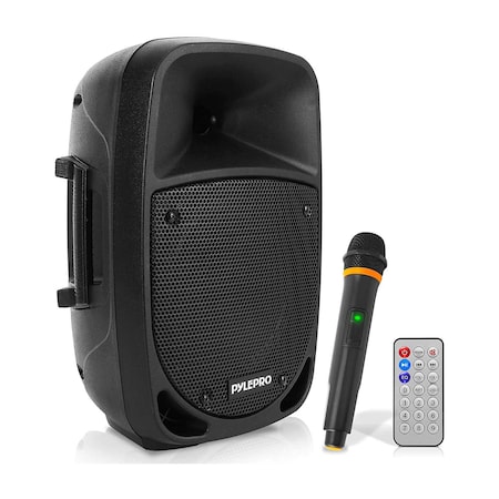 Pyle Pyle 800W Portable Bluetooth PA Speaker - 8 in Subwoofer, LED Battery Indicator Lights w/ Built-in Rechargeable Battery, MP3/USB/SD Card Reader, and UHF Wireless Microphone - Pyle PSBT85A, Black PSBT85A