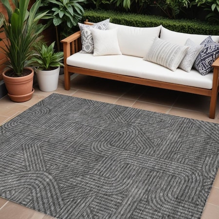 Homeroots 8' X 10' Charcoal And Gray Abstract Washable Indoor Outdoor Area Rug 594926