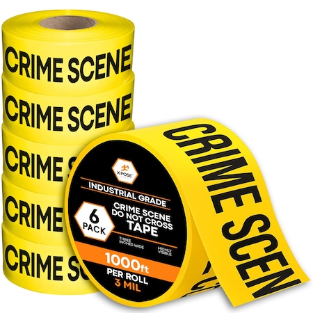 Xpose Safety Crime Scene Do Not Cross Tape Roll, 3 Mil, 3 Inch Wide x 1000 Feet, Yellow w/Black Letters, 6PK PCST-3M-6-X-S