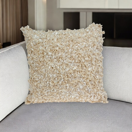 Homeroots 18" Beige Throw Pillow With Shag 529192