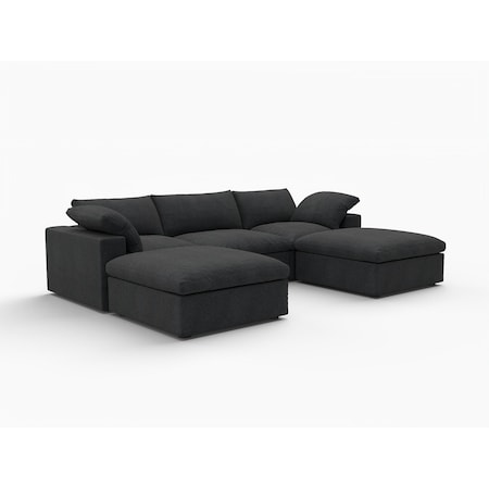 Homeroots Black Linen Blend Modular U Shaped Five Piece Corner Sectional 714578