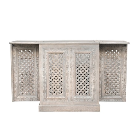 Homeroots 28in White Solid Wood Carved Floral Bar Cabinet With Two Doors And One Drawer 727847