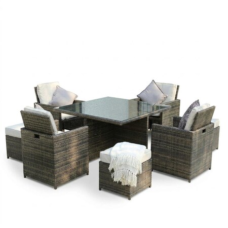 Homeroots Nine Piece Clear and Gray Glass Dining Set 372319