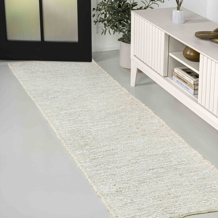 Jonathan Y Griffin Rustic Farmhouse Woven Jute Solid Bleach 2 ft. x 8 ft. Runner Rug NRF201D-28