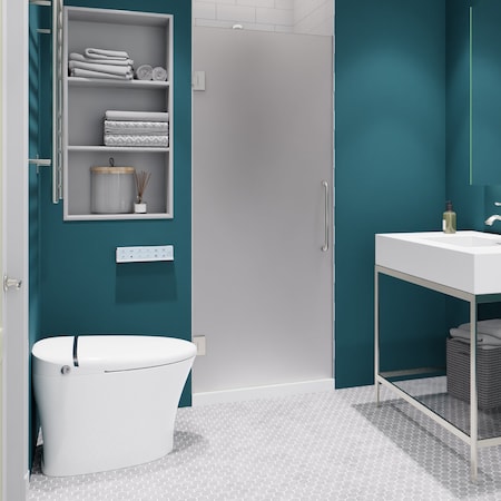 Anzzi Fellow Series 24 in. by 70 in. Frameless Hinged Shower Door in Brushed Nickel with Frosted Tempered Glass and Tsunami Guard SD-AZ09-01BN-F