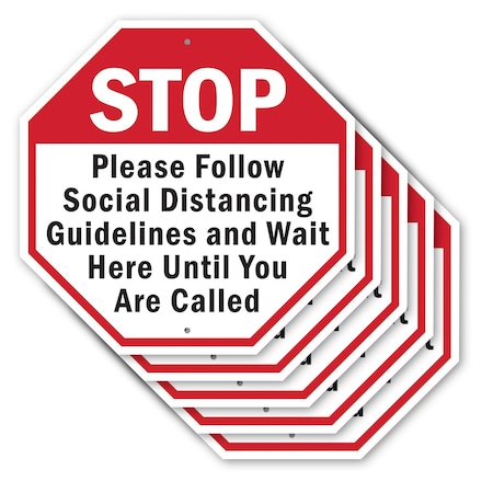 Signmission Stop Please Follow Social Distancin, 10 inch X 10 inch, Aluminum Metal Signs, 5PK OC-A-5Pack-10-196