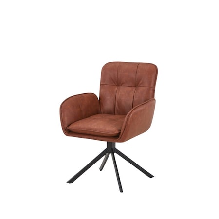 Homeroots Brown and Black Faux Leather and Wood Swivel Dining Arm Chair 716263