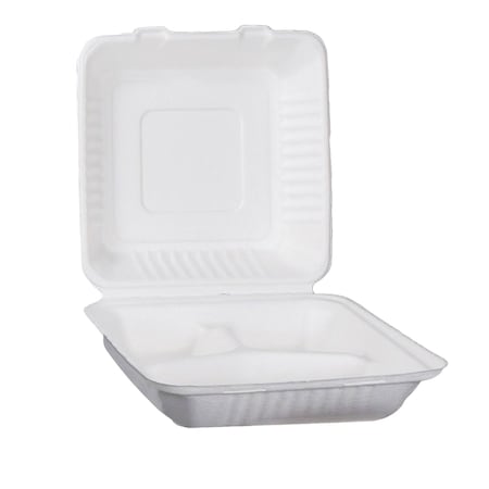 Rdi Bagasse Clamshell 9x9 3-Compartment 200cs, 200PK CLM-BGS-993