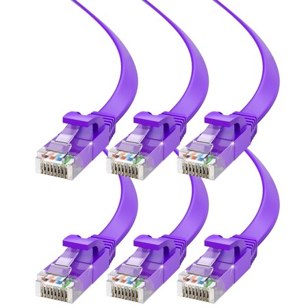 Maximm Cat6 Flat Ethernet Cable 25ft, 6PK, Purple, 6PK CAT6F-25FTPURPLE6PK