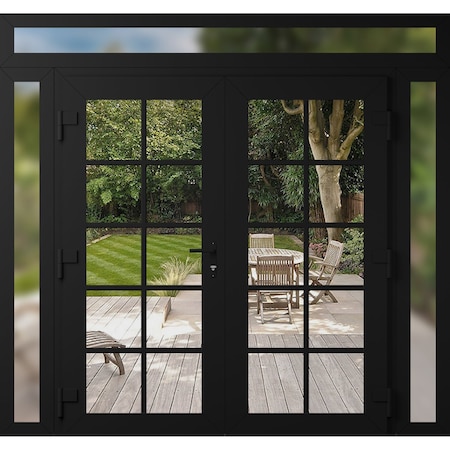 Vdomdoors Front Exterior Prehung Metal-Plastic Double Doors Clear Glass / MANUX 8100 Matte Black / Office Com MANUX8100DEXD-BLK-W12+72+12xH80+12-RH-I