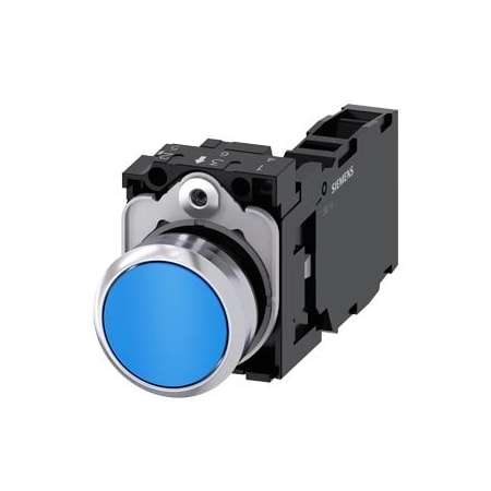 Siemens Pushbutton, 22 mm, round, metal, shiny, blue, pushbutton, flat 3SU1150-0AB50-1FA0-ZY15