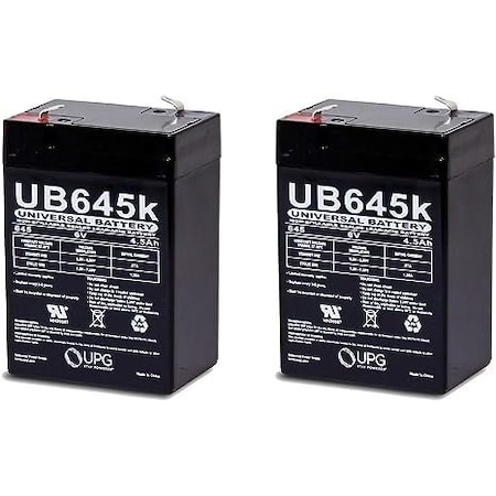 Upg UB645-F1 6V 4.5Ah F1 AGM Rechargeable Batteries, 2PK D5733