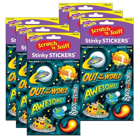 Trend Space Out/Alien Orange Mixed Shapes Stinky Stickers, 32-Piece Set, 6PK T83047
