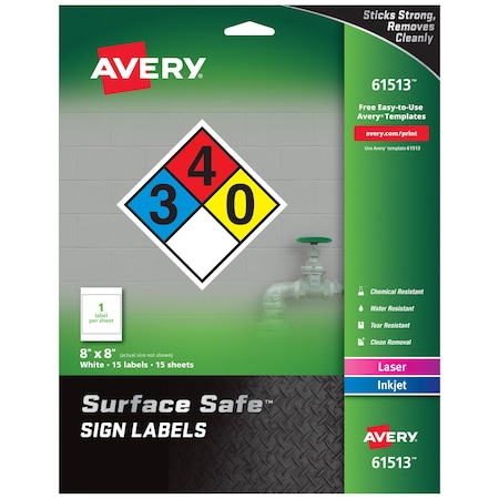 Avery 8" x 8" Laser/Inkjet Sign Labels, 15 labels/15-sheets 7278261513