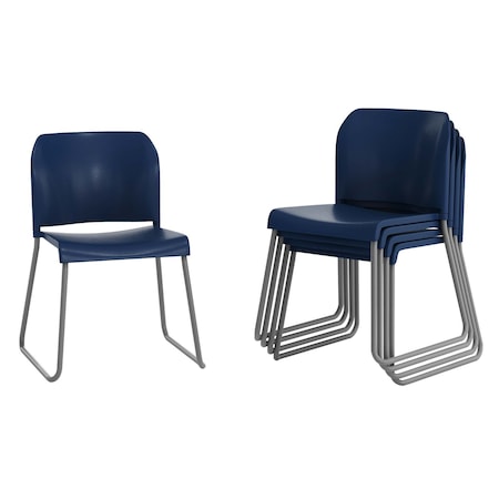 Flash Furniture Commercial Navy Plastic Stack Chairs, Contoured Backs and Sled Bases-Set of 5, 5PK 5-RUT-239AN-NV-GG