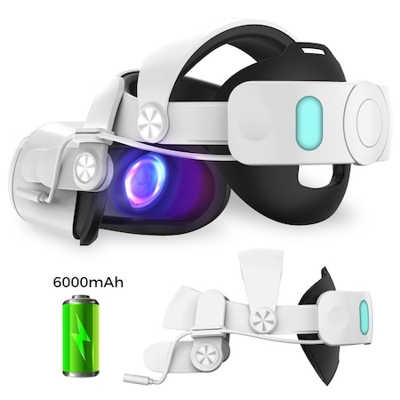 Alpha Digital Meta Quest 2 Head Strap Replacement- 6000mAh Battery - White MQ3 PRO