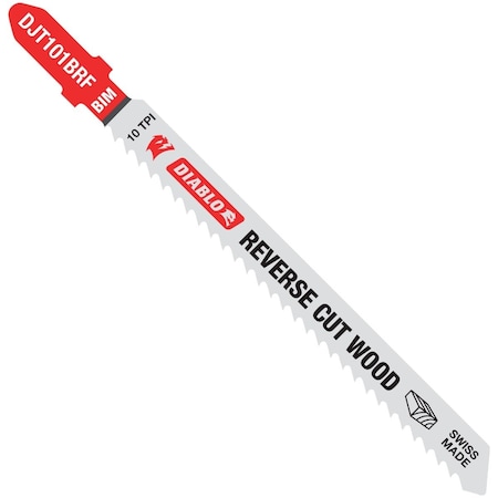 Diablo T-Shank 4'' x 10 TPI Bi-Metal Jig Saw Blade for Reverse Cuts in Wood, 5PK DJT101BRF5