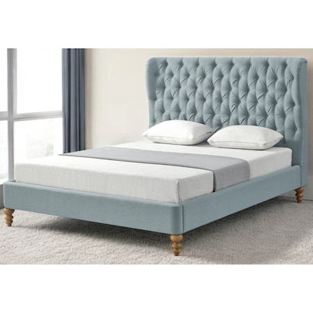 Homeroots Blue Solid Wood Twin Tufted Upholstered Linen Bed 544877