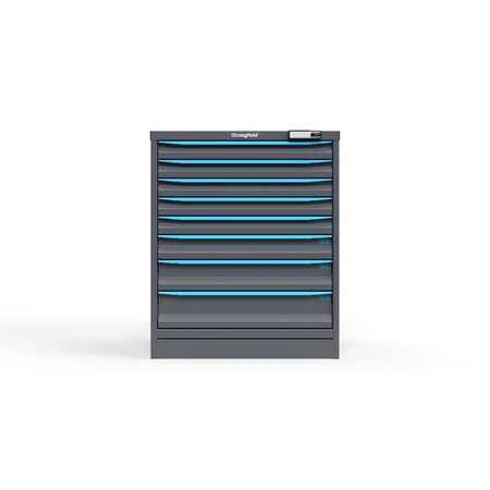 Strong Hold 8 drawer cabinet - (5x 2ft, 1x 3ft, 1x 4ft, 1x 5ft) - Blue accents - Electronic Lock S3036-PPRAS-0801FS