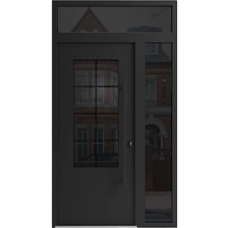 Vdomdoors Aluminum Door Iron 0101 Black Entry Steel Metal Classic Painted 48 x 94 (36+12 x 80+14)-Left Inswin IRON0101EXD-BLK-W36+12xH80+14-LH-I