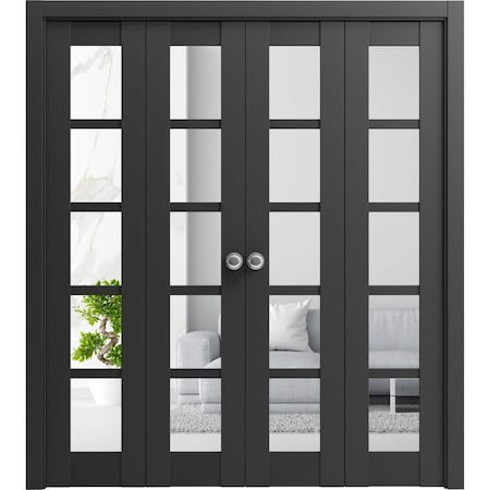 Sartodoors Sliding Closet Double Bi-fold Doors Black Solid Core Modern Interior QUADRO4522DBF-BLK-72 x 80 (4* 18x80)