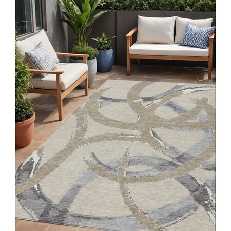 Homeroots 5' X 8' Beige Ivory And Gray Abstract Washable Indoor Outdoor Area Rug 599101