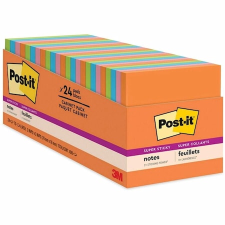 Post-It Pads in Energy Boost Collection Colors, Cabinet Pack, 3" x 3", 70 Sheets/Pad, PK24 65424SSAUCP