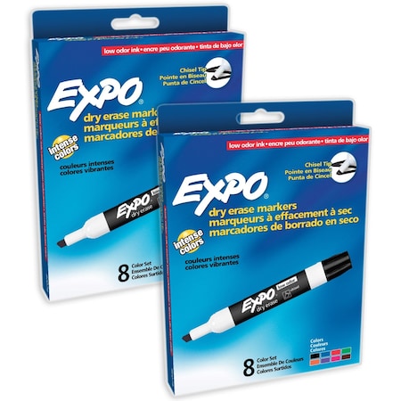 Expo Low-Odor Dry Erase Markers, Chisel Tip, 8 Colors, 16PK 80078