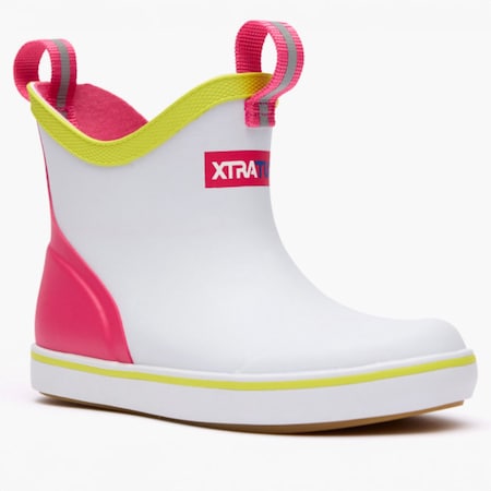 Xtratuf Youth Ankle Boot, Plain Toe Toe, 6 in Height, White Multi Pink, 1 XKAB101Y