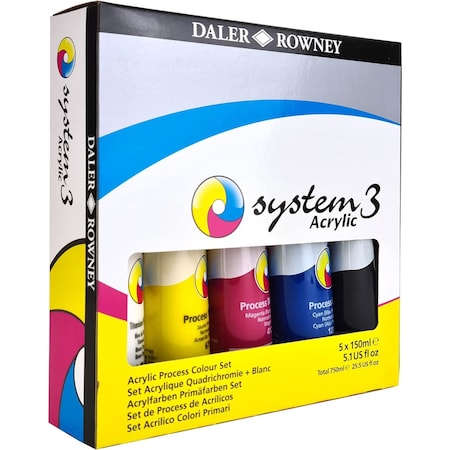 Daler-Rowney System3 Acrylic Paint Jumbo Process Set, Assorted Colors, 150ml, 5-Piece Set D129100150