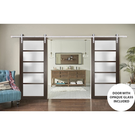 Sartodoors Sturdy Double Barn Door with Frosted Glass 36x96 (2* 18x96) Solid Core Modern Interior QUADRO4002DB-S-CA-3696