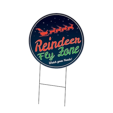 Signmission Reindeer Fly Zone Double Sided Corrugated Plastic Circle Yard Sign C-16-CIR-DS-WS- Reindeer fly zone