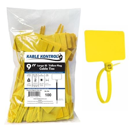 Kable Kontrol Identification & Tamper Proof Cable Zip Ties, 9 in L, Yellow, Nylon Co-polymer, 80 lbs Strength CTWO-9-100-YW