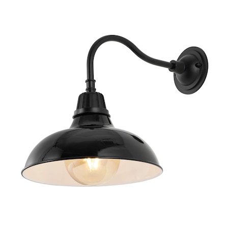 Jonathan Y Aurora 12.25" 1-Light Farmhouse Industrial Iron LED Gooseneck Arm Outdoor Sconce, Black JYL7613B