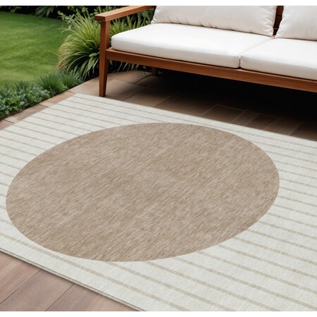 Homeroots 9' X 12' Ivory And Brown Striped Washable Indoor Outdoor Area Rug 597173