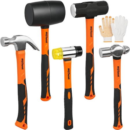 Av Steel Mallet Hammer Set with Work Glove, 5pcs AV-150200