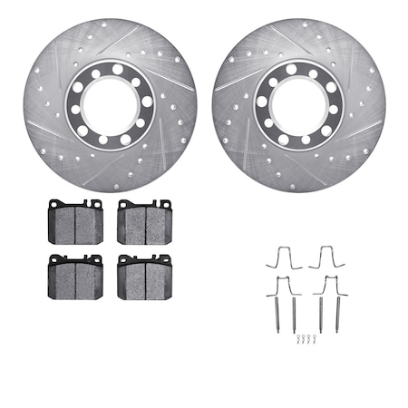 Dynamic Friction Co DFC Rotors-Drilled & Slotted-Silver w/ EURO 5000 Ceramic Brake Pads Incl Hdw 7612-63018