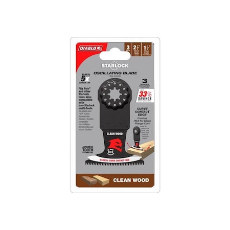 Freud Oscillating Blade Starlock 2-1/2in W Bi-Metal Curved Contact Edge Round Clean Wood, 3PK DOS250JBW3