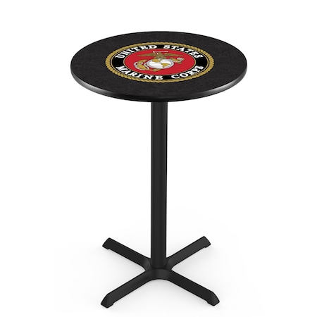 Holland Bar Stool Co 36" Blk Wrinkle U.S. Marines Pub Table, 36" dia. Top L211B3636Marine