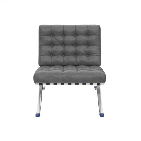 Homeroots 30" Dark Gray and Silver Faux Leather and Stainless Steel Folding Lounge Chair 684450