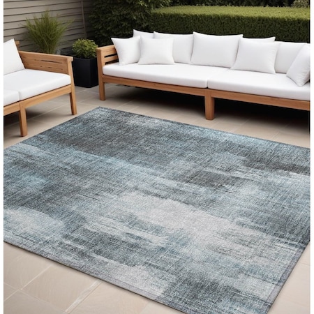 Homeroots 9' X 12' Teal Abstract Washable Non Skid Indoor Outdoor Area Rug 563626