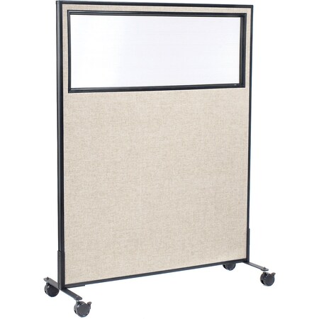 Global Industrial Interion Mobile Office Partition Panel with Partial Window, 48-1/4"W x 63"H, Tan 694983MTN