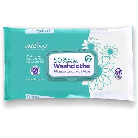 Awow Professional Natural Adult Incontinence Disposable Washcloths, 50ct, 12PK AP71918AD-12